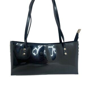 Beijo Black Patent Leather Silver Studded Purse Handbag Shoulderbag